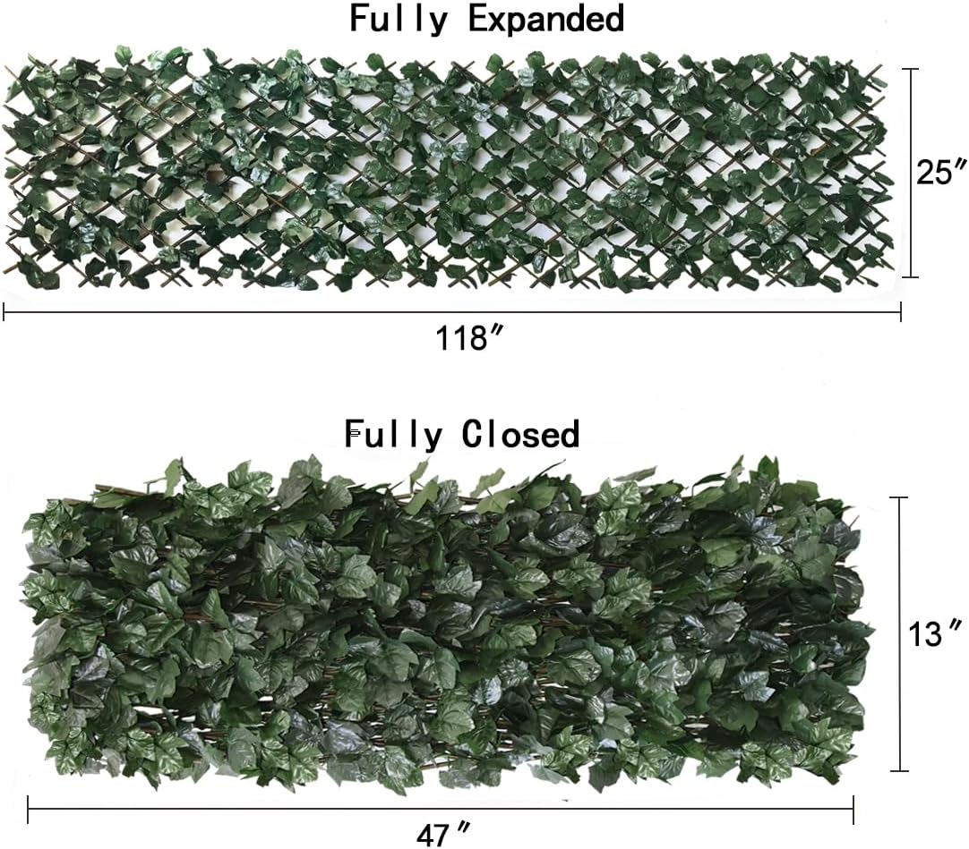 Expandable Fence Privacy Screen for Balcony Patio Outdoor,Decorative Faux Ivy Fencing Panel,Artificial Hedges (Single Sided Leaves)