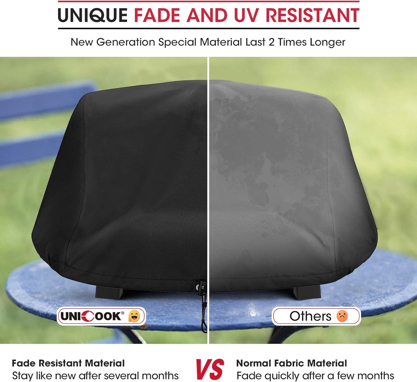 Unicook Grill Cover for Ninja OG700 OG701 OG751 Outdoor Series, Heavy Duty Waterproof Woodfire BBQ Cover with Inner Pocket, Sealed Team, Elastic Closure and Drawstrings, Black