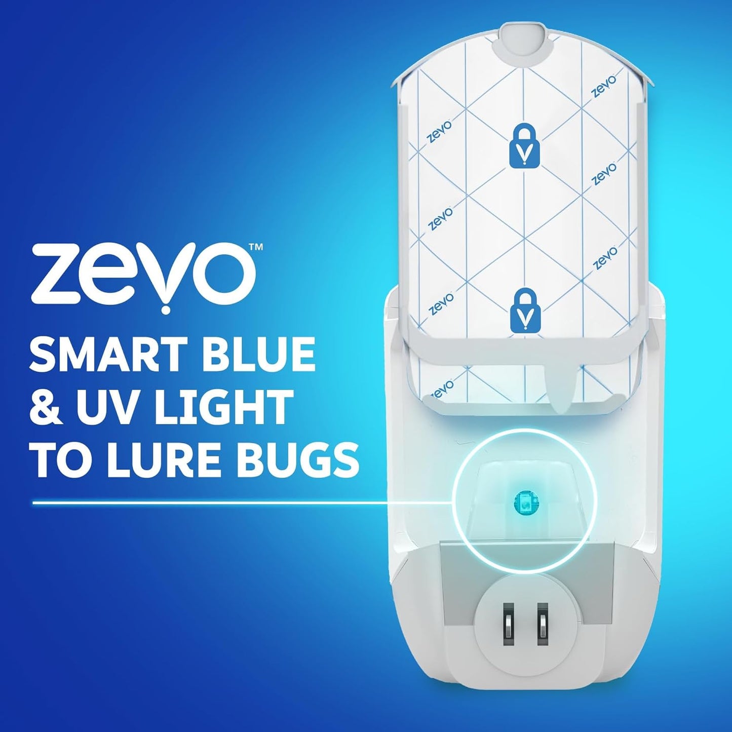 Zevo 4 Flying Insect Traps & 4 Cartridges - Plug In Fly Trap & Indoor Bug Catcher for Gnats, House & Fruit Flies - Mess-Free - Use in Any Room - Uses Blue & UV Light (4 Plug In Devices & 4 Cartridges)