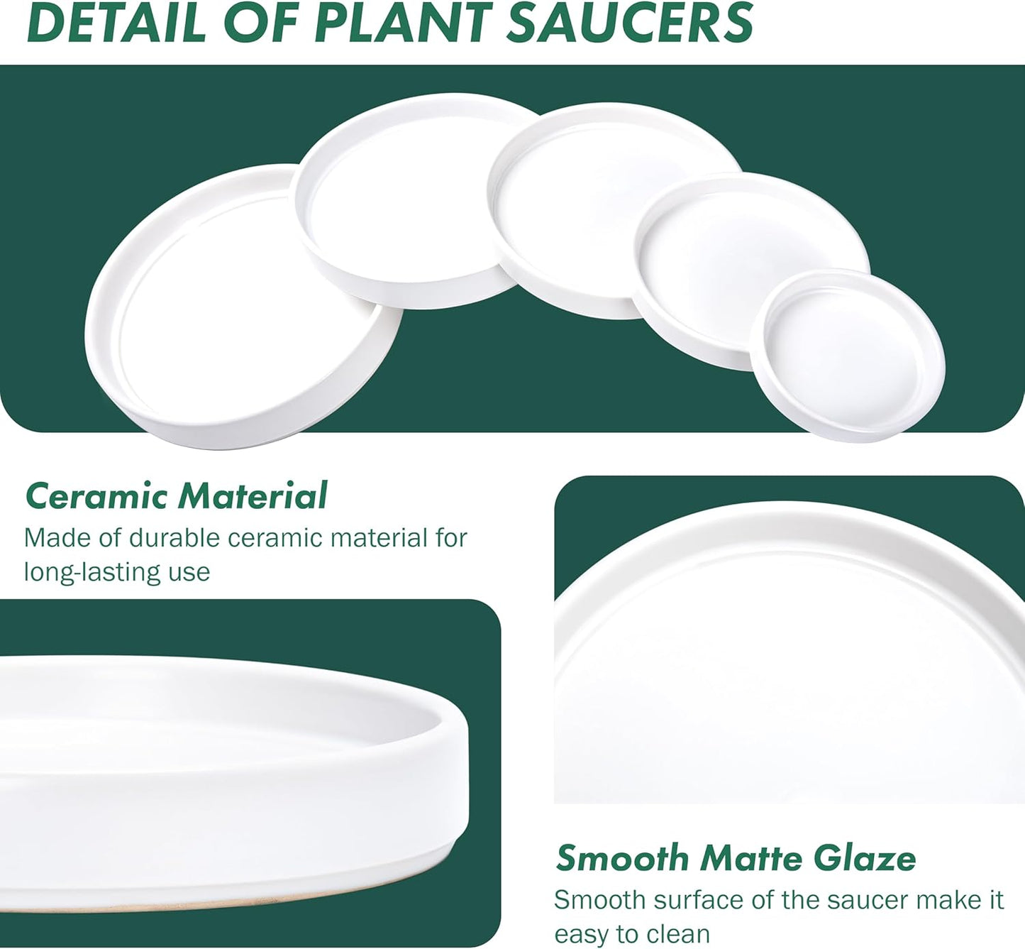 D'vine Dev Modern Round 5.4 Inch Ceramic Plant Pot Saucer, Planter Pot Drainage Tray for Indoor Plants, Matte White, 97-T-A-2