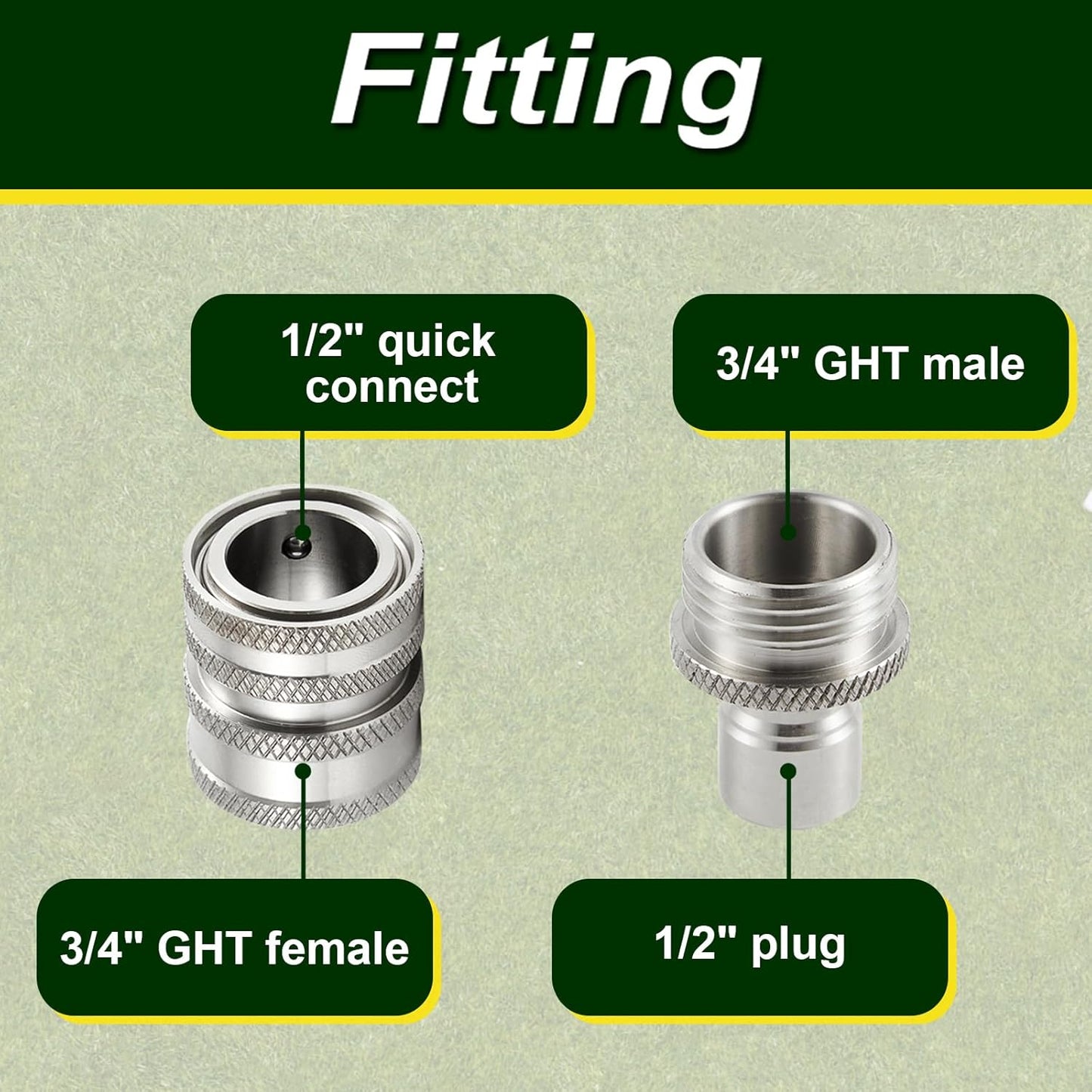 Garden Hose Quick Connect, Stainless Steel Water Hose Fitting, Quick Release Hose Connector, 3/4 Inch GHT