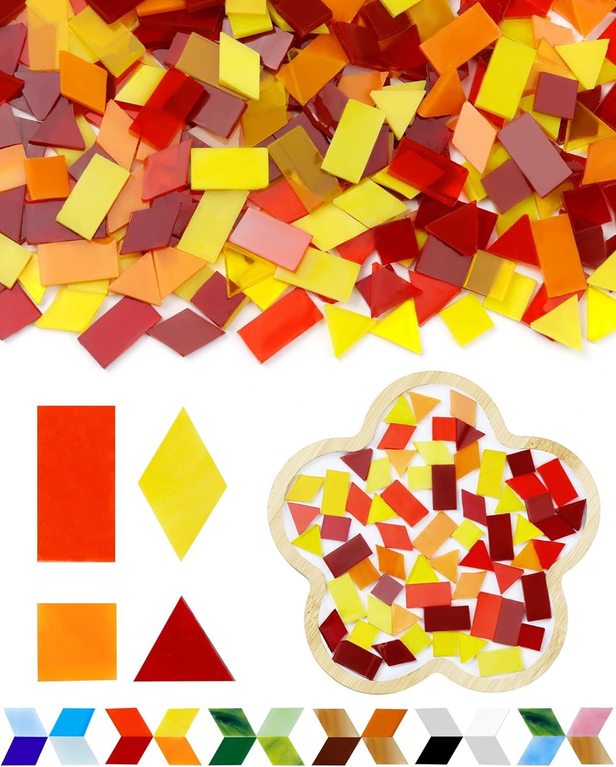 FIVEIZERO 260g Glass Mosaic Tiles for Crafts - 300 Pieces Tiny Mosaic Tile Kit, Irregular Pieces for DIY Craft Jewelry, Coaster Art & Mosaic Kits (Red&Yellow)