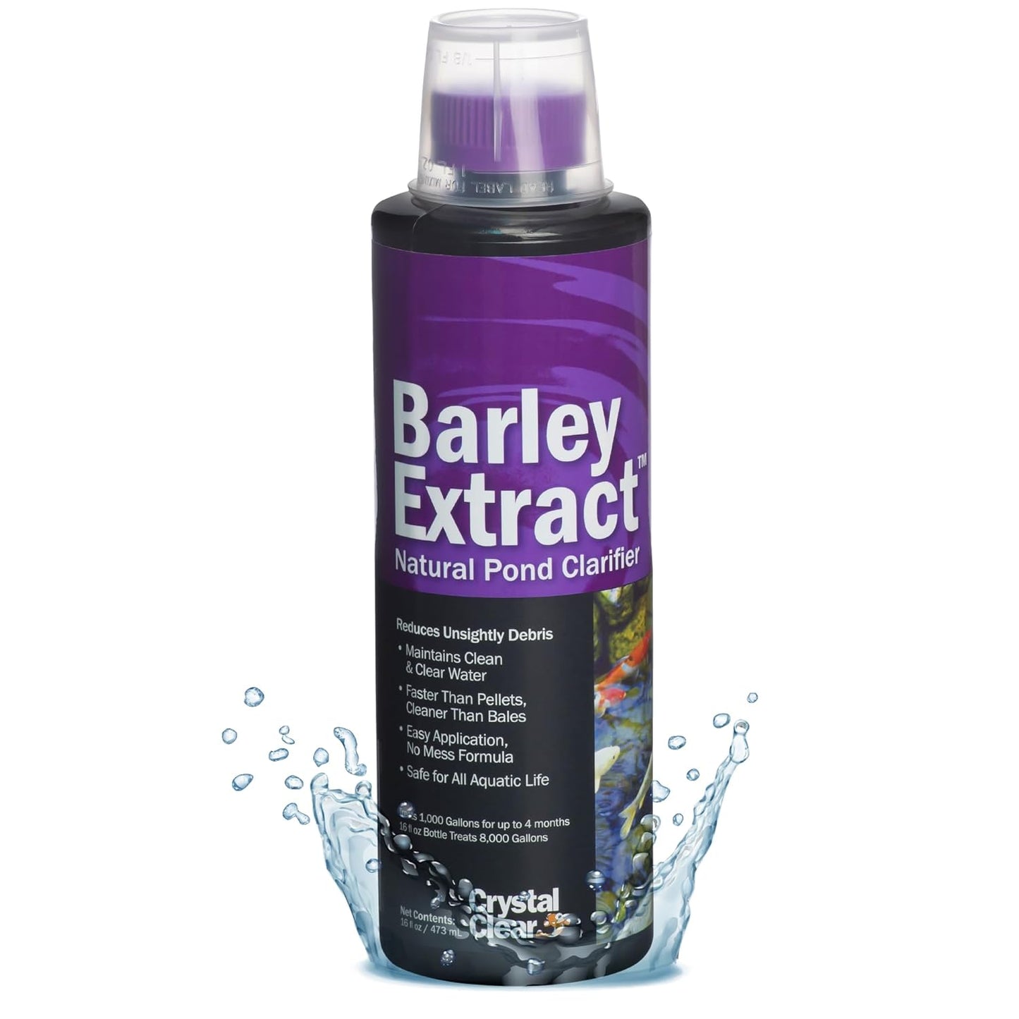 CrystalClear Barley Extract Water Garden & Fountain Clarifier, Natural Liquid Concentrate to Treat Cloudy Ponds, Koi Fish, Plant & Pet Safe, 32 Ounce