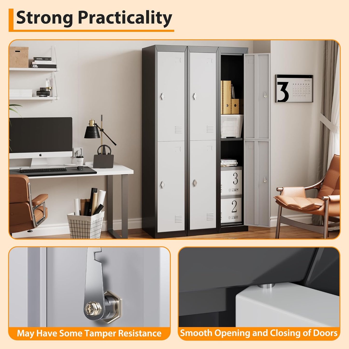 GAOMON Metal Locker, Metal Storage Locker with Shelves and Doors, Perfect for Employees and Students, Ideal for Offices, Schools, Gyms, Homes, and Garages, Assembly Required, Grey & Black