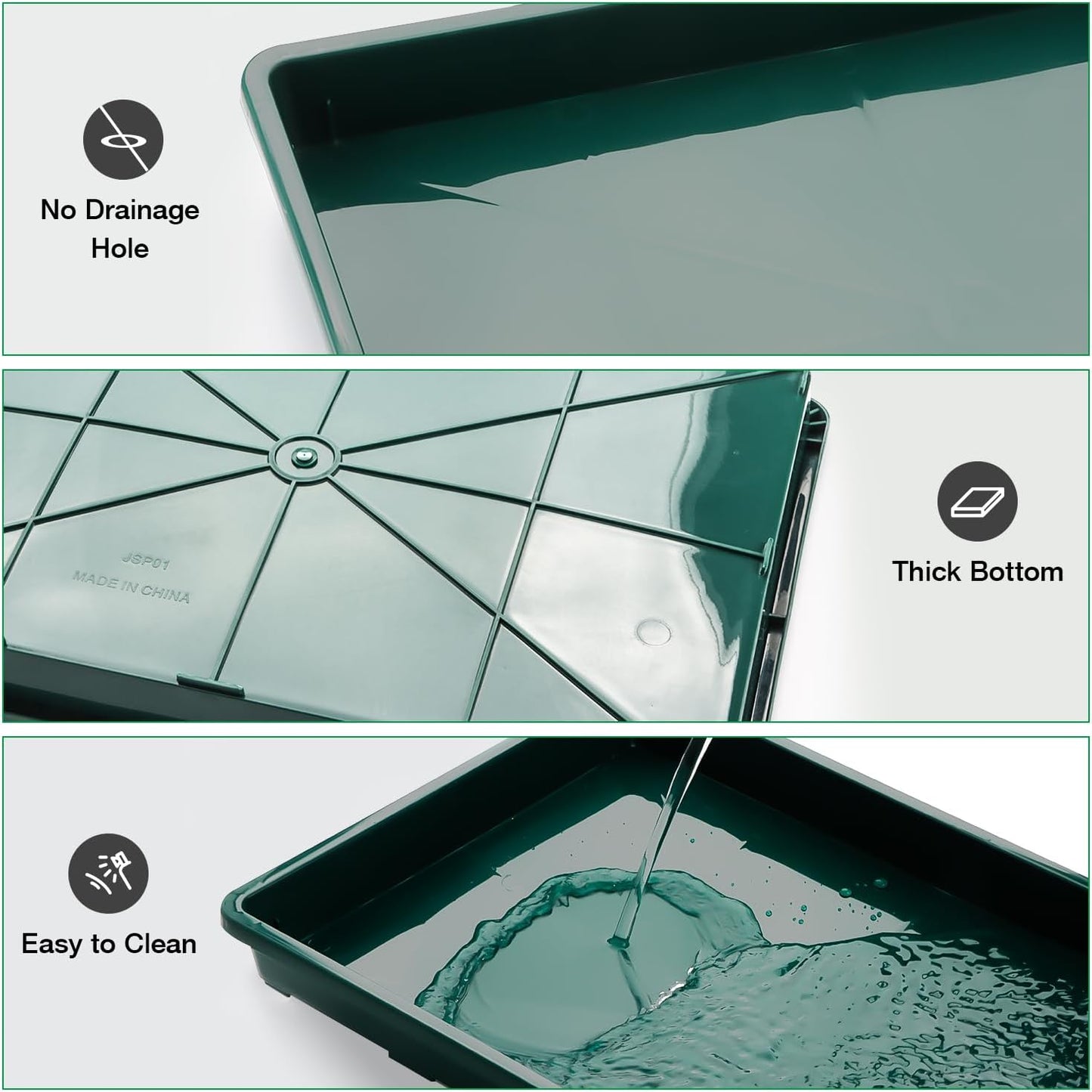 5 Pack Seed Starter Trays (17"x11"x2"), Plastic Flat Nursery Pots Trays, Durable Carrying Seedling Starter Tray, Reusable Tray for Planting and Collecting Drainage Water (Green)