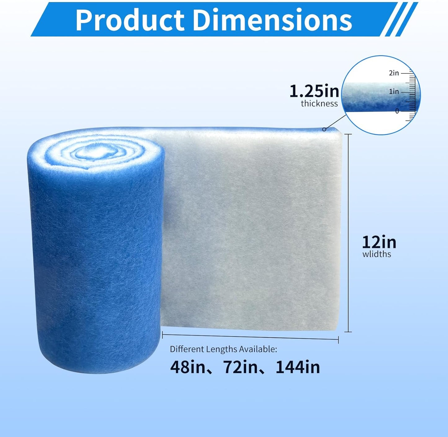 Classic Koi Pond Filter Pad Media-12"x144"Thicker Reusable Replacement Washable Pad,Fish Pond Filter Material for Koi Outdoor Ponds Aquarium