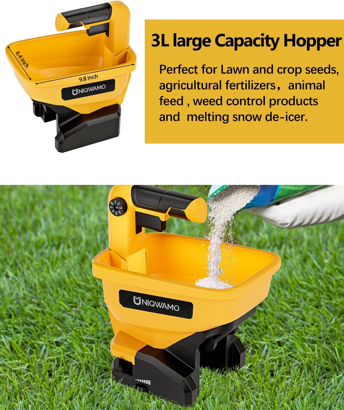Handheld Power Spreader Compatible for Dewalt 20V/60V Li-ion Battery, Available Year-Round, Grass Seeds, Rock Salt (Battery not Included)