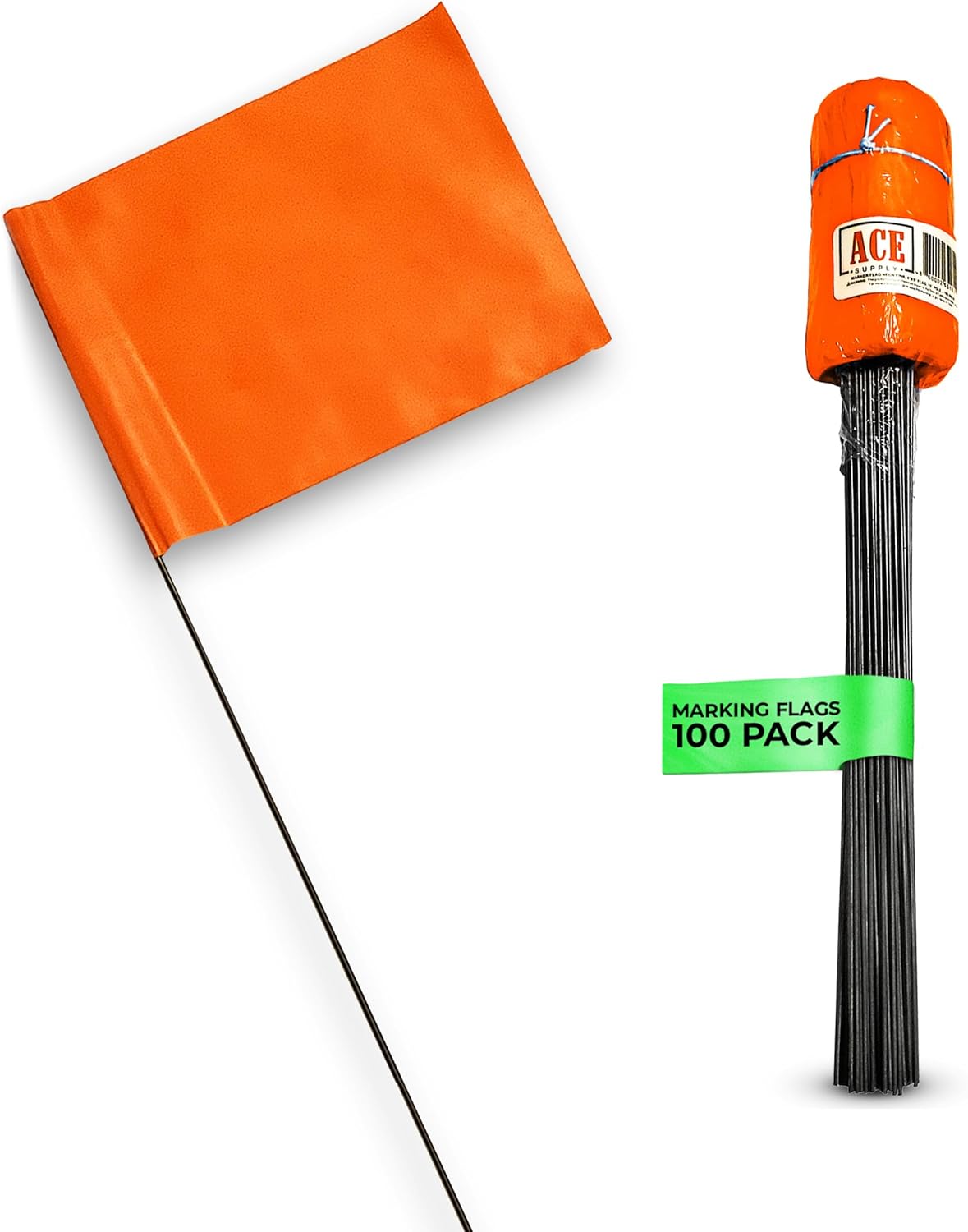 Fluorescent Orange Yard Marking Flags - 4x5x15 Inch Marker Flags - 100 Pack - Markers For Lawn, Irrigation, Landscaping, Survey & Sprinkler Head Marking