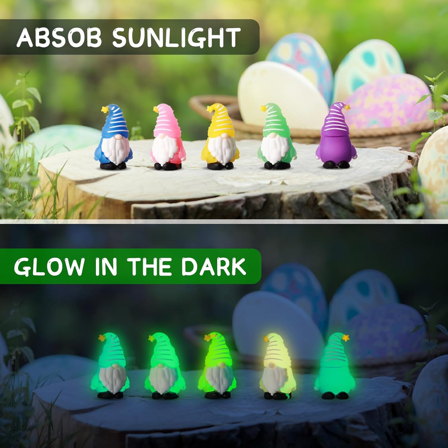 100 Pcs Luminous Mini Gnomes Figurines Fairy Glow in Dark Garden Miniature Gnome Figurines Decor Funny Poses Garden Yard Home Patio Lawn Backyard Hide See DIY Craft