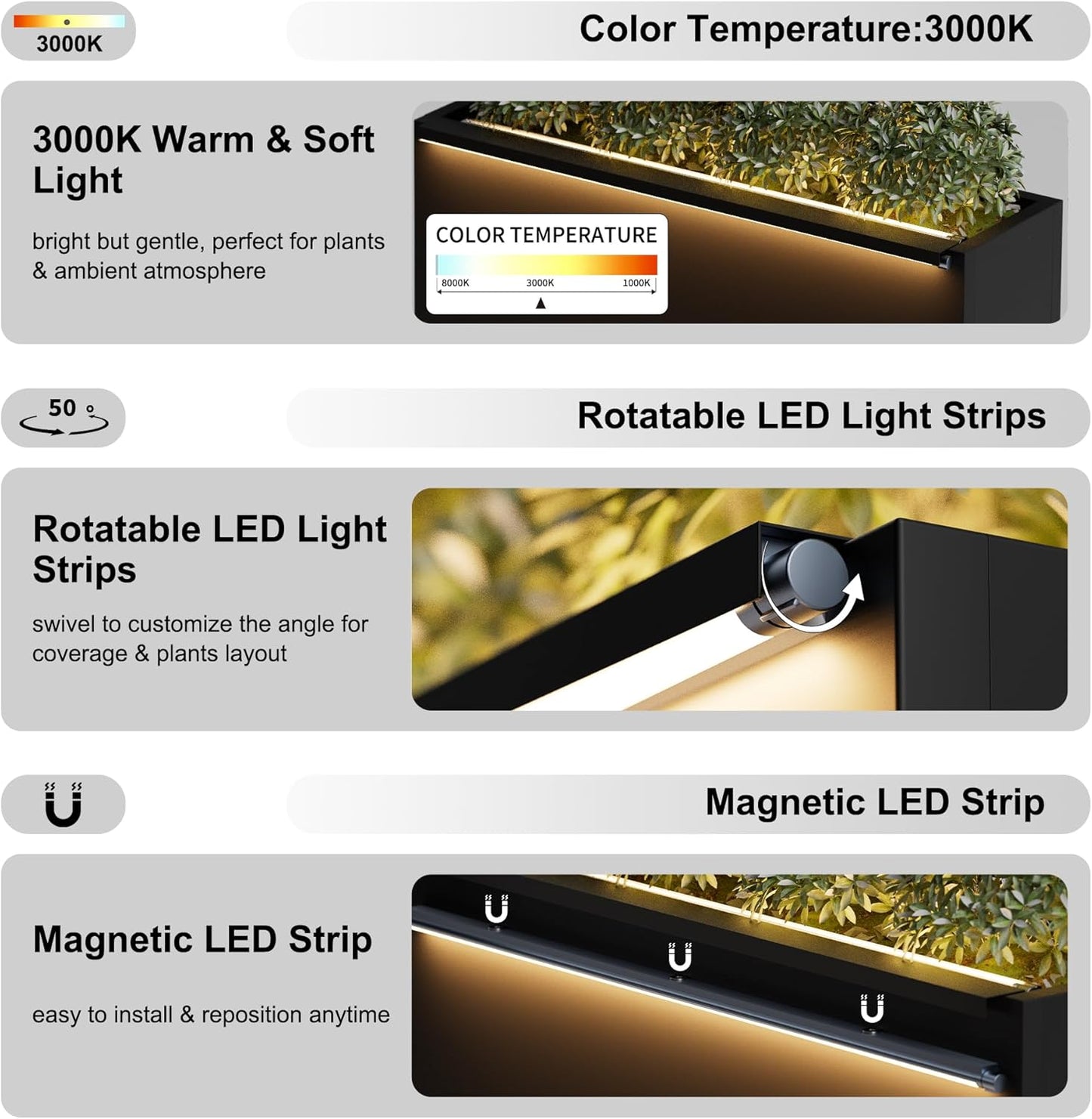 GSK Tall Light Vibe Decor 30" H×10" W×37.9" L Metal Span Planter Box LED Lighting Strips×2 Indoor Divider Rectangle Insert Tray 3 Drainage Holes Garden Plants Flower Outdoor Separation Your Space