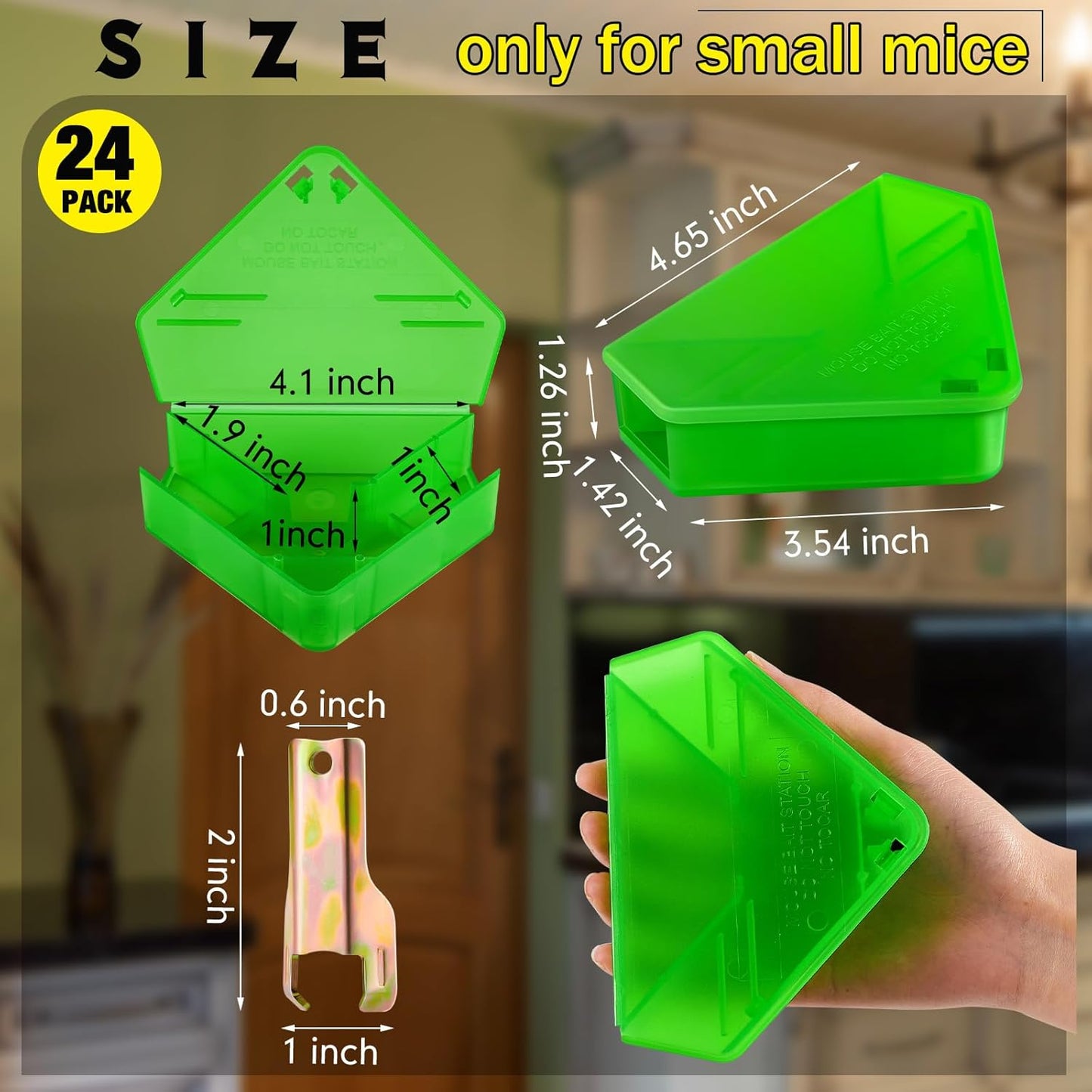Qualirey 24 Pcs Mice Station with Key Triangle Bait Station Reusable Rodent Trap Bait Box, Keeps Children and Pets Safe Indoor & Outdoor, Bait Not Included, Suitable for Small Mice (Translucent Green)