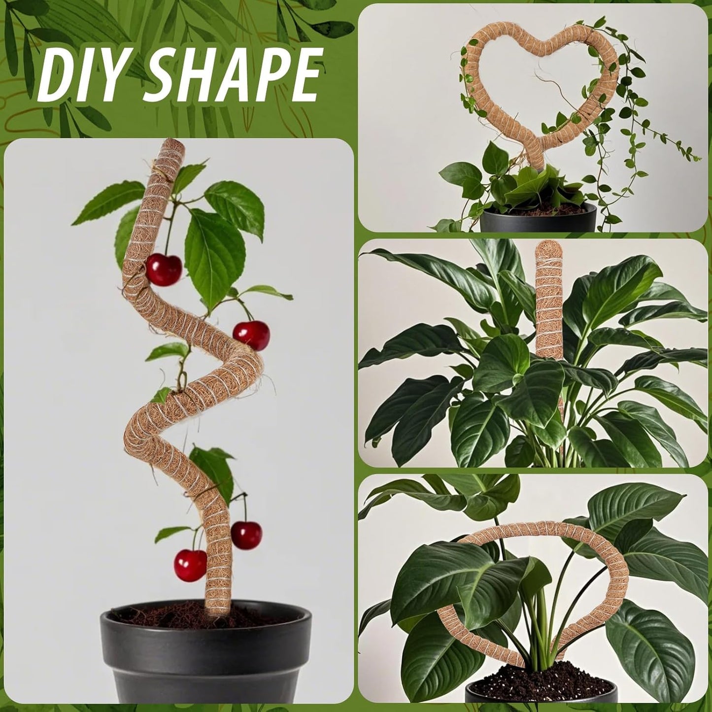 3 Pack Moss Pole, 48 Inch Monstera Plant Support, Moss Poles for Climbing Indoor Plants, Bendable Coco Coir Plant Support Stakes for Potted Plants, Pothos, Philodendron