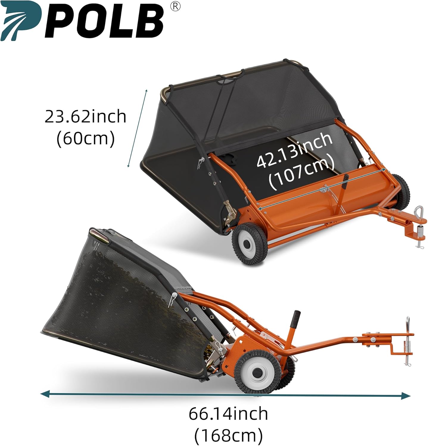 42" Lawn Sweeper Tow Behind, Grass Sweeper Tow Behind with 18.55 cu. ft Large Hopper, Heavy Duty Leaf & Grass Collector, Adjustable Brush Height Lever and Dumping Rope, Lawn and Yard Cleanup Tool