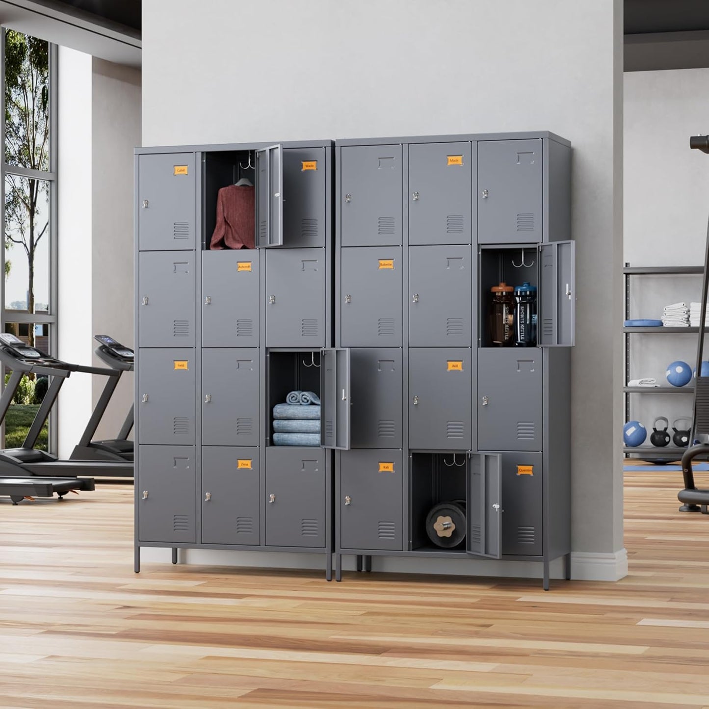 12 Doors Metal Locker for Employees with Business Card Holder,Metal Locker with 12 Hooks and Ventilation Holes for School Garage Office Gym Home,Assembly Required,Dark Grey