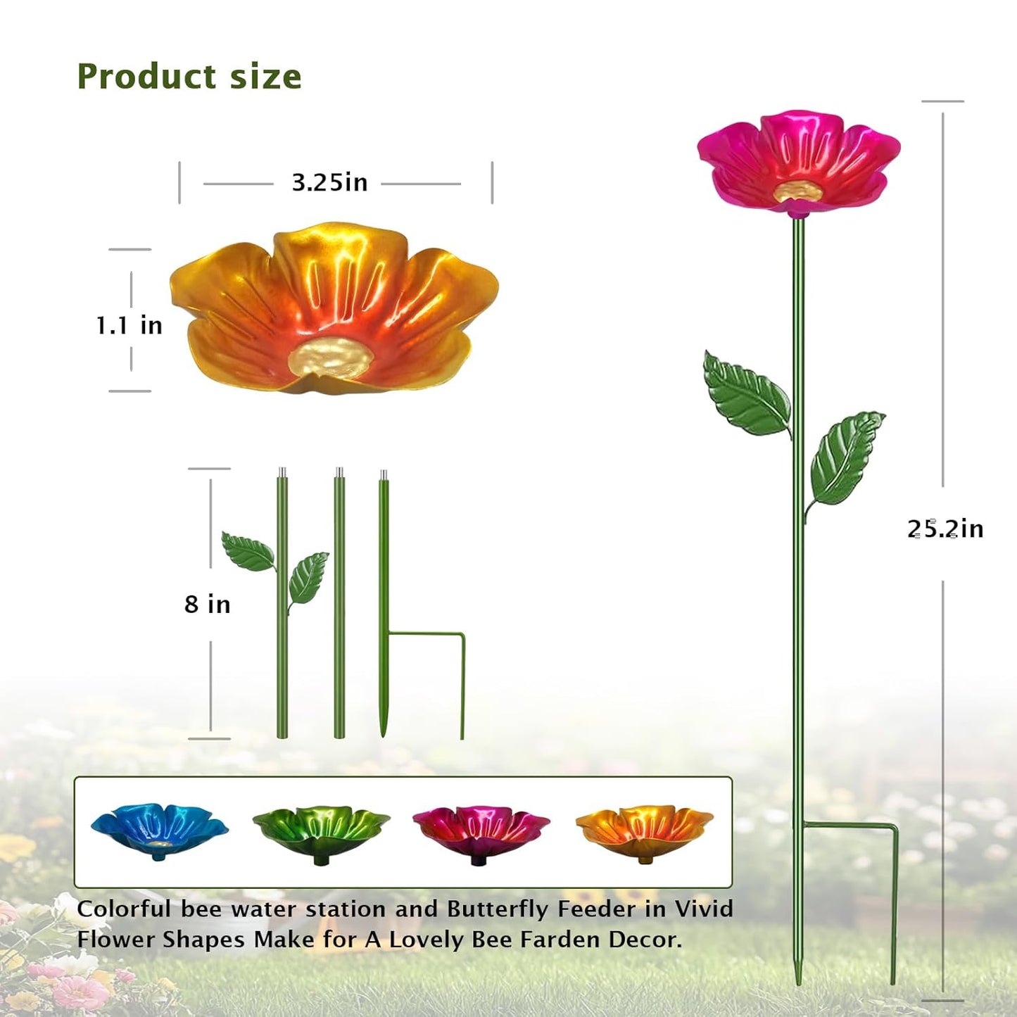 2 Pack Bee Watering Station,Colorful Metal Insect Bath Feeder for Garden, Butterfly Feeder and Bird Drinking with Flower Design, Outdoor Yard Decor (Red, Blue)