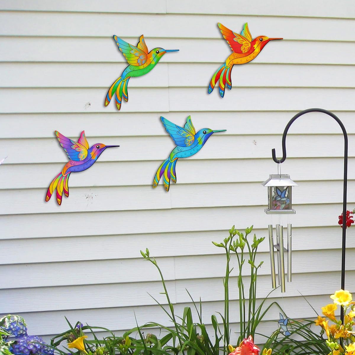 Metal Hummingbird Wall Decor,Outdoor Fence Birds Art Decoration,Hanging Decorations for Garden,Yard,Patio Balcony,Great Gifts for Family Friends(4 Pack)