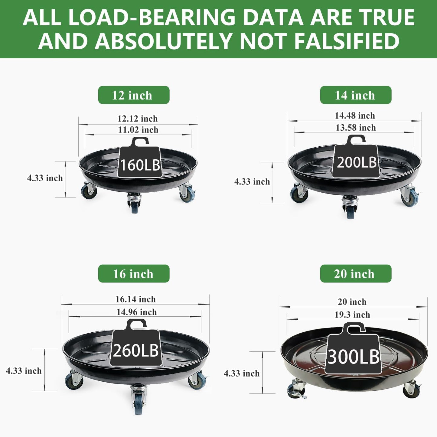 3 Pack Metal Plant Caddy with Wheels 20 Inch Black, Round Rolling Heavy Duty Plant Dolly, Heavy Plant Pot Mover Outdoors or Indoors, The Metal Wheel Can Rotate 360 Degrees or Lockable.