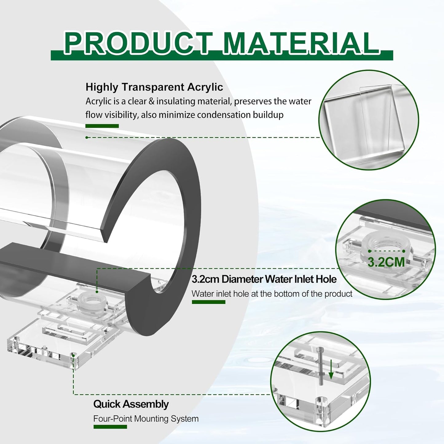 Pool Waterfall Fountain Transparent Acrylic Fountain 15.16'' x 15.16'' x 11.42'' Silver Pool Fountains for Ground Pools Garden Outdoor Waterfalls Sheer Descent Pond Water Feature