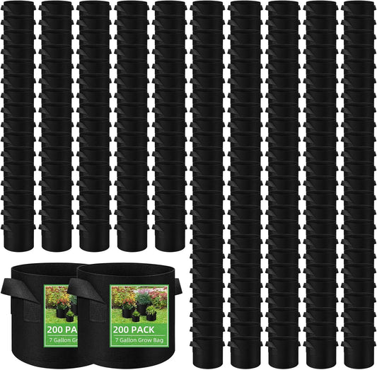 200-Pack 7 Gallon Fabric Grow Bags, Heavy Duty Thickened Nonwoven Plant Grow Bags Aeration Fabric Pots with Handles for Plants