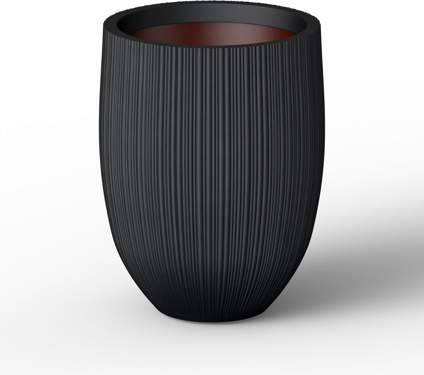 Kante Round Fluted Concrete Planter, 16.9-Inch Dia Barrel-Style Pot with Drainage Hole, Black Finish with Warm Brown Interior, 13.7" Opening, for Indoor and Outdoor Use