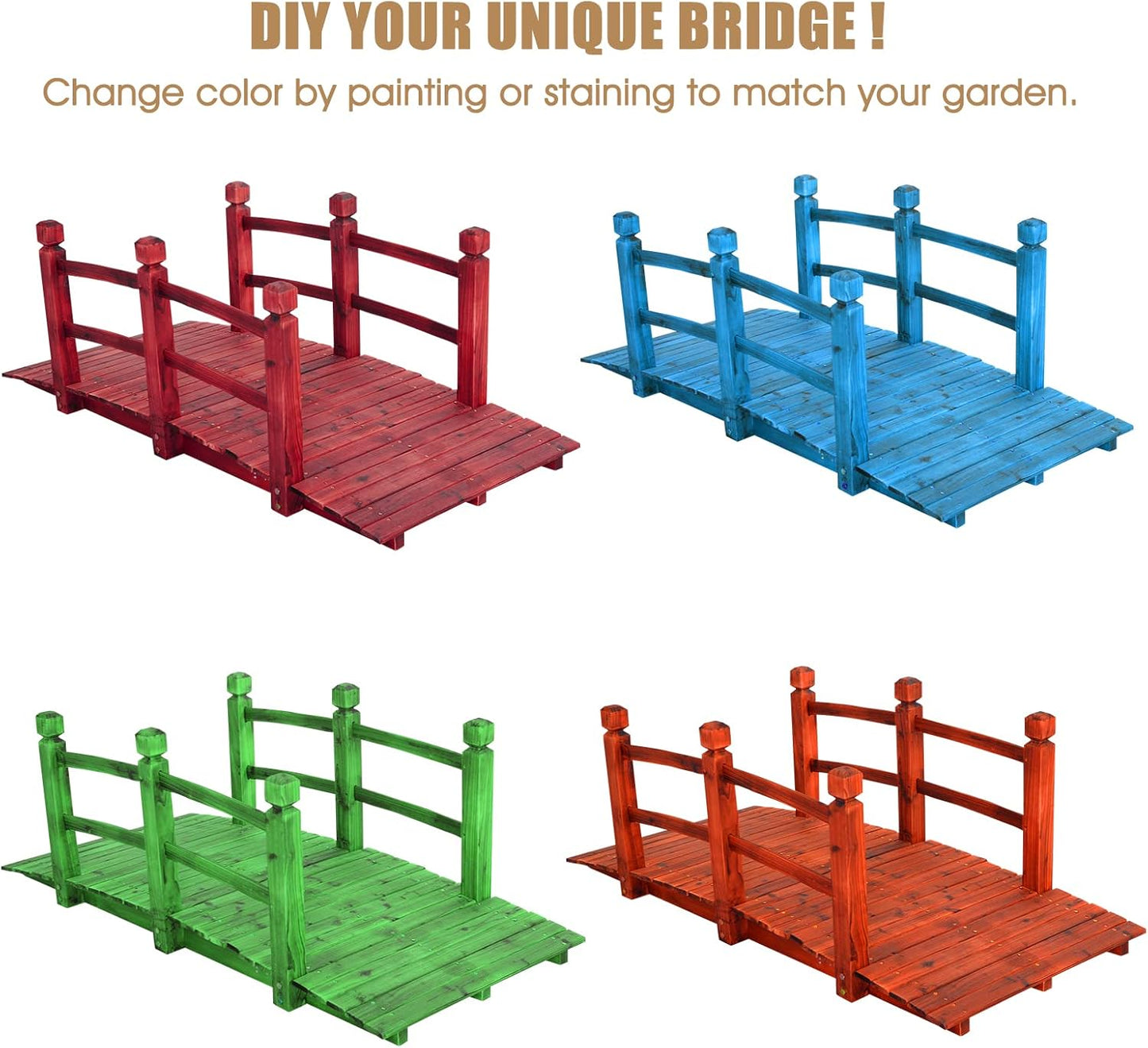 Giantex 5 FT Wooden Garden Bridge, Classic Wood Arc Footbridge with Railings, 400 lbs Capacity, Decorative Pond Bridge for Outdoor Garden Yard Backyard Creek Farm (Natural)