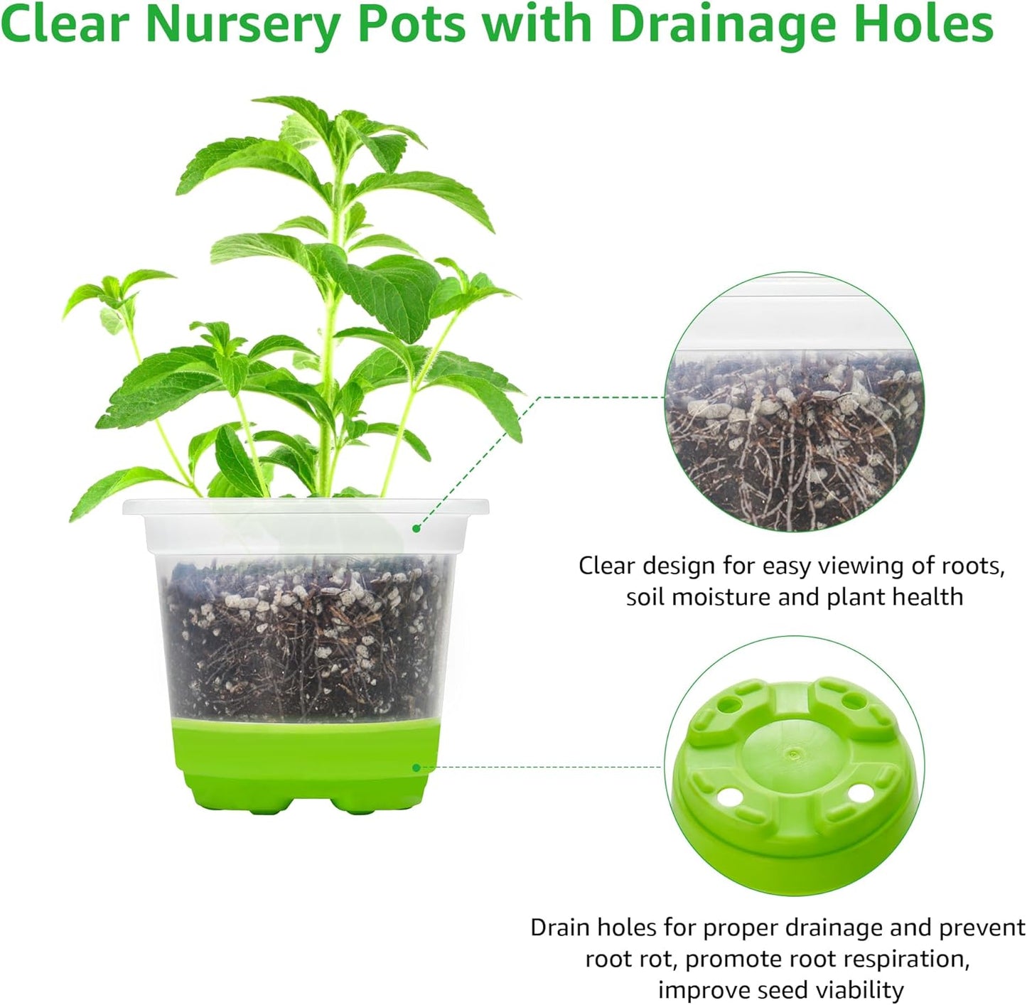 MIXC 60 Packs 4 Inch Reinforced Nursery Pots with Silicone Base for Easy Transplant, Variety Pack Plastic Plant Pot Seedling Planter Seed Starter Flower