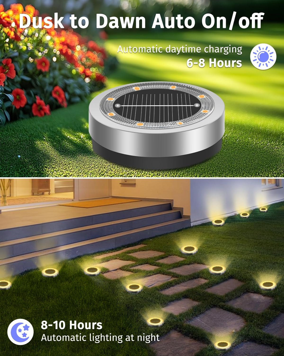 Mini Solar Ground Lights Outdoor 24 Pack Waterproof Upgraded Anti-Rust Solar Flat Garden Lights Stainless Steel Solor Powered Disc Landscape Light for Pathway Walkway Yard Lawn Patio-Warm White
