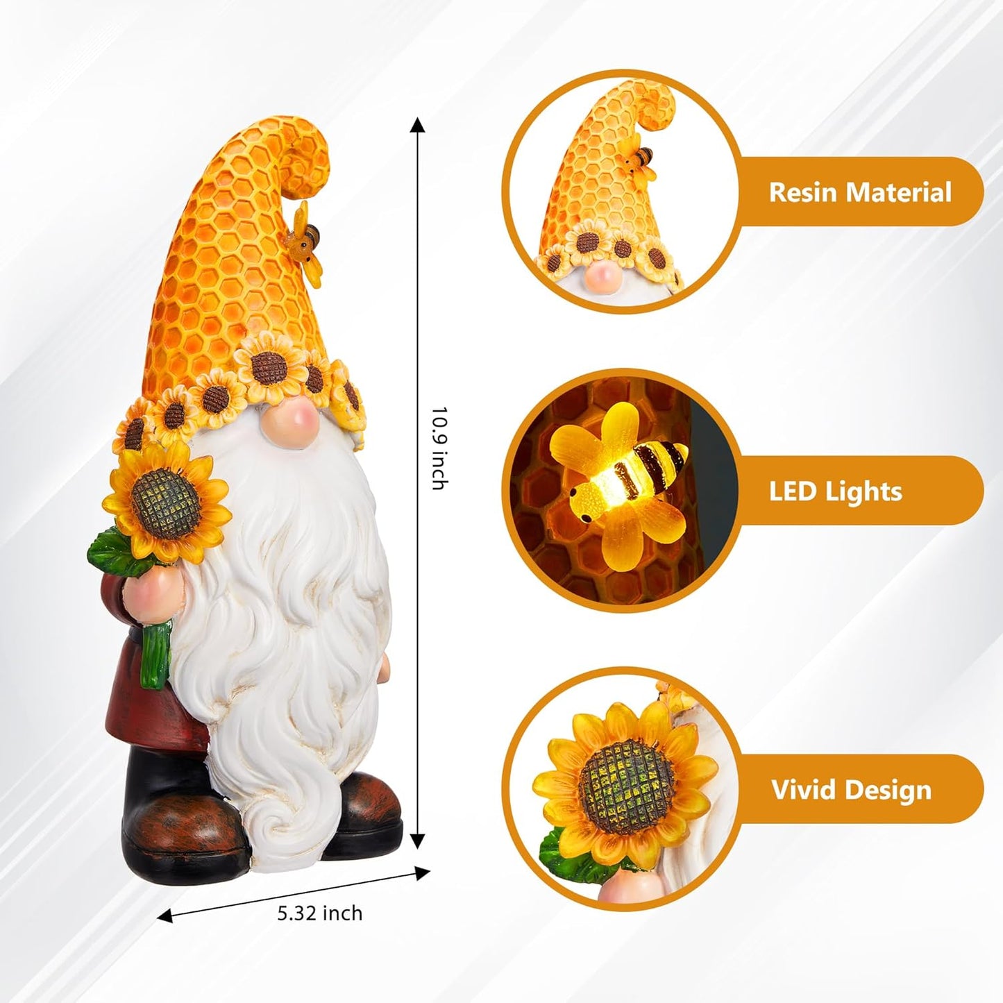 Garden Fall Gnomes Outdoor - Sunflower Gnome Statue with Solar LED Lights for Yard, Patio, Lawn Ornaments - Best Garden Gifts for Mothers Day, Housewarming, Festival