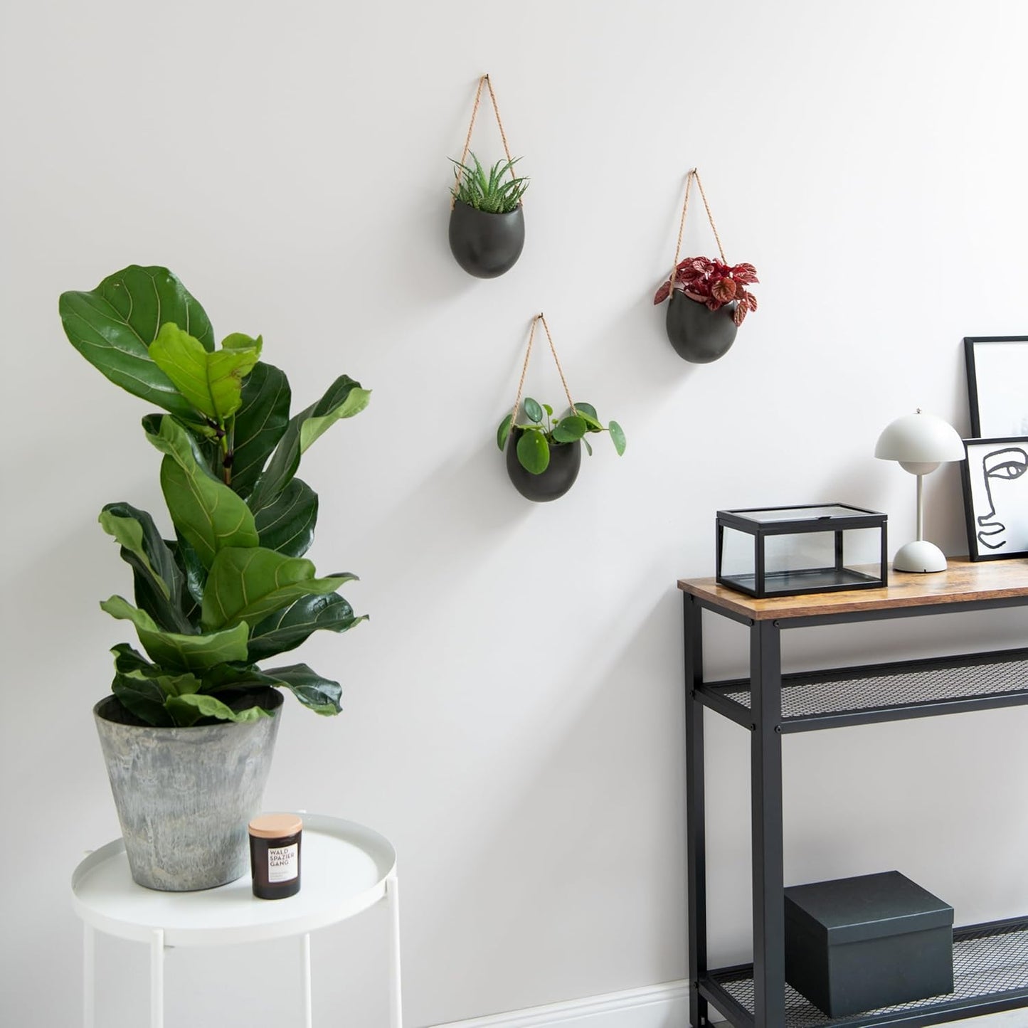 Kazai. Wall Planters -Ellie- | Hanging Ceramic Plant Pots 3 Pieces | Wall Decoration for Indoors, Balcony and Garden | Graphite (Matte)