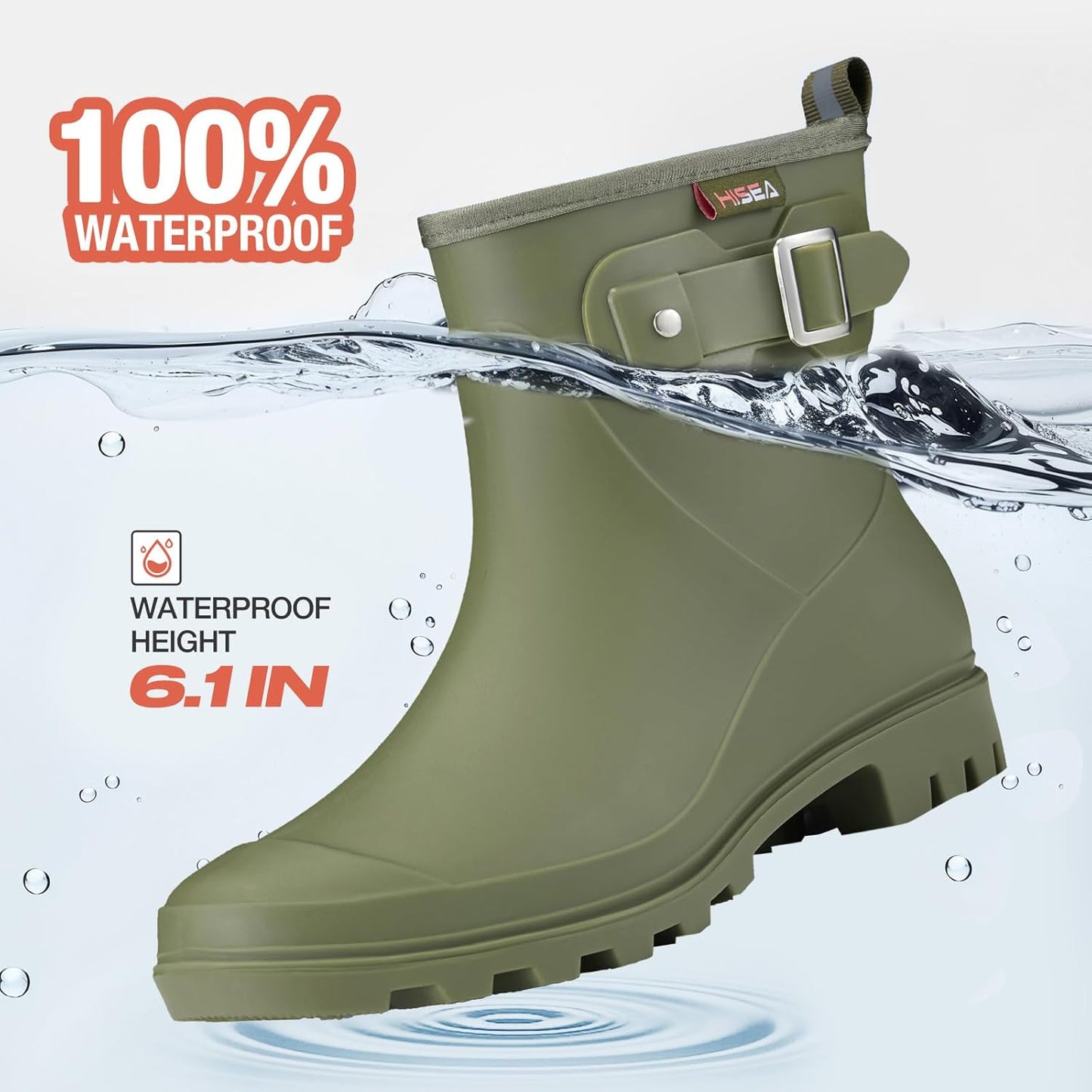 HISEA Women's Ankle Rain Boots Waterproof, Fashion Short Garden Shoes Anti-slip for Women with Comfortable Insole