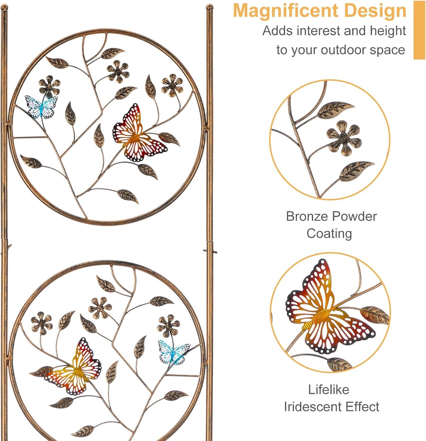 SUNNYPARK Set of 2 Butterfly Metal Garden Trellis for Climbing Plants, Decorative Vegetables Flowers Vine Trellis for Outdoor Patio 55'' H x 12.4'' W