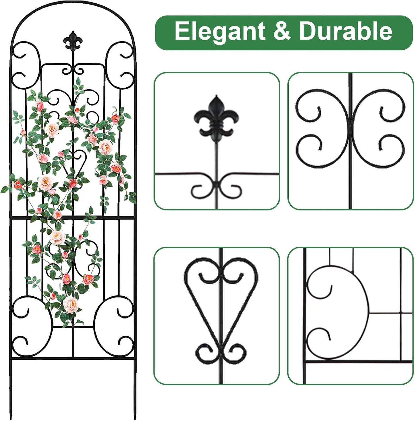 Black Metal Garden Trellis - 70"X18" Decorative Flower Trellis with Powder Coating for Climbing Plants, Rose, Vegetable Support (4, Pattern-C)