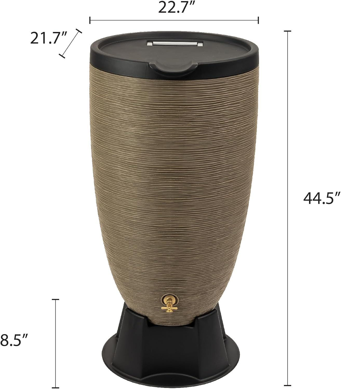 Newport 50‑Gallon Flat‑Back Rain Barrel with Stand & Planter Bundle – Sandstone | Removable Lid, UV-Stabilized Outdoor Water Storage