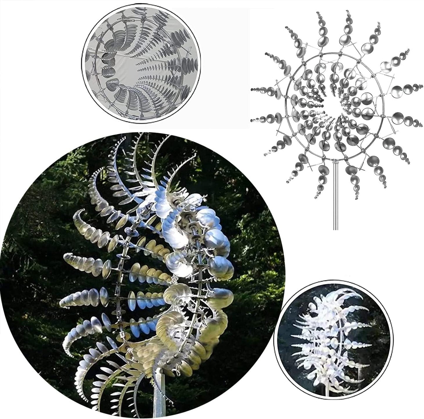 Unique and Magical Metal Windmill, 3D Wind Kinetic Sculpture, Wind Spinner Solar, Lawn Solar Wind Spinners for Yard and Garden, Wind Catchers Metal Outdoor Patio Decoration (1 PCS -Silver)