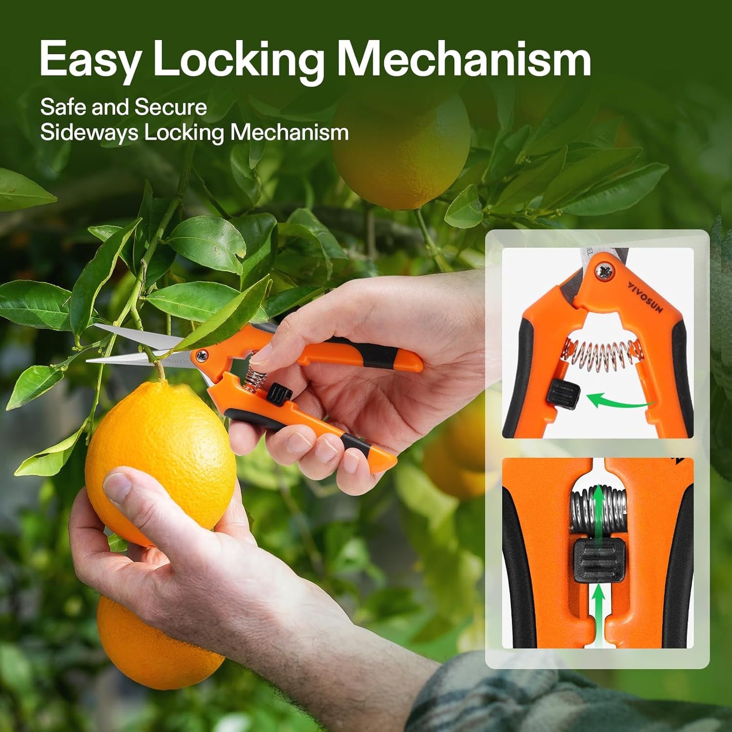 VIVOSUN 2-Pack 6.5 Inch Gardening Scissors Hand Pruner Pruning Shear with Straight Stainless Steel Blades Orange