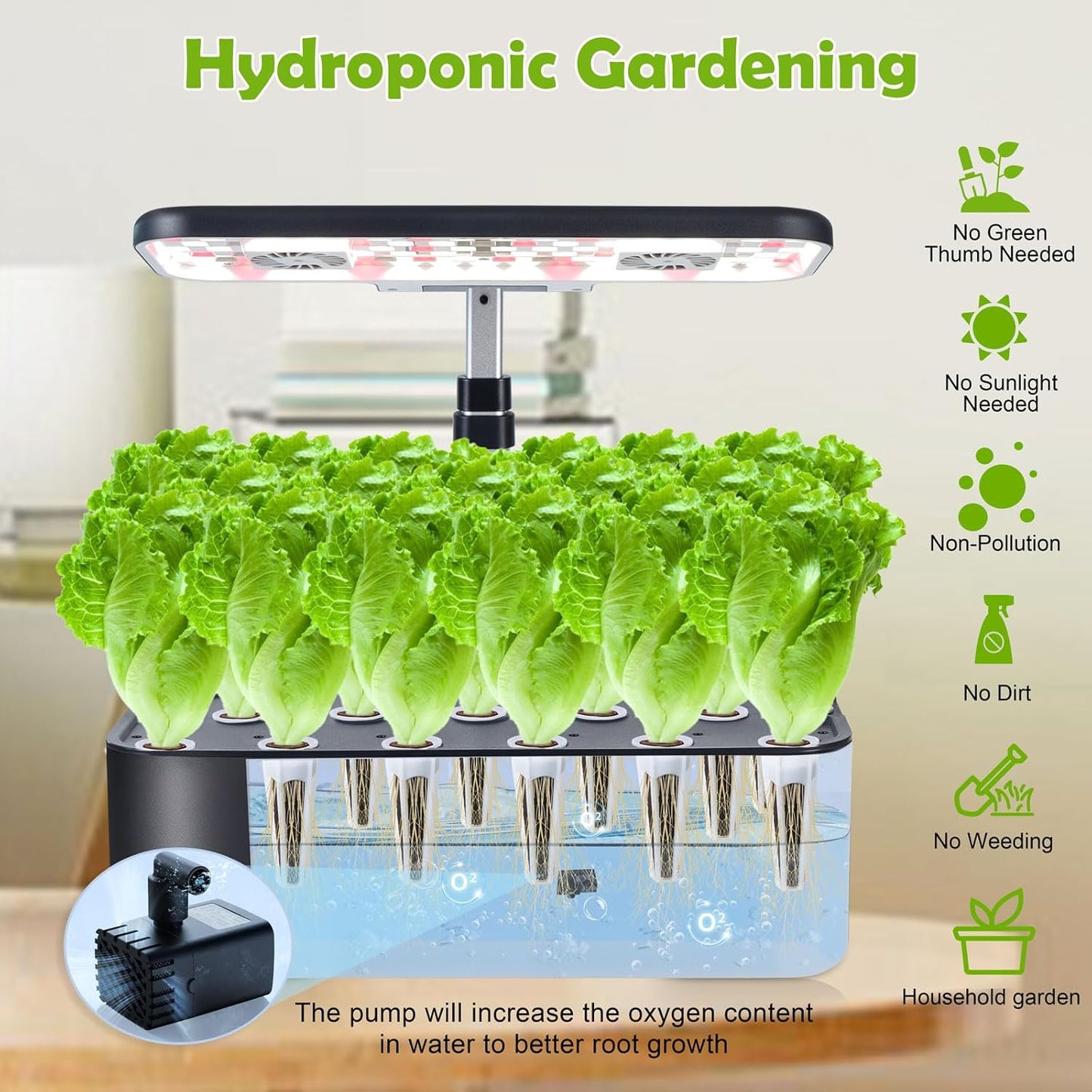 Indoor Gardening 17 Pods Hydroponics Growing System Kit Smart Lighting Setting, Herb Garden Planter with Full Spectrum Grow Light Provides Year Round Harvest - Black
