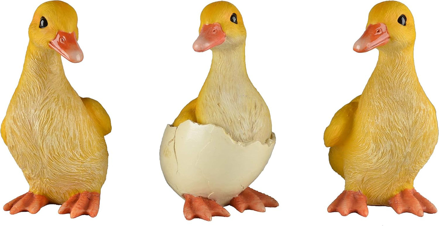 JORAE Ducks Statue Yard Garden Decorations Set of Three, Ducklings Ornament Animal Outdoor Statue, 5 in, Polyresin