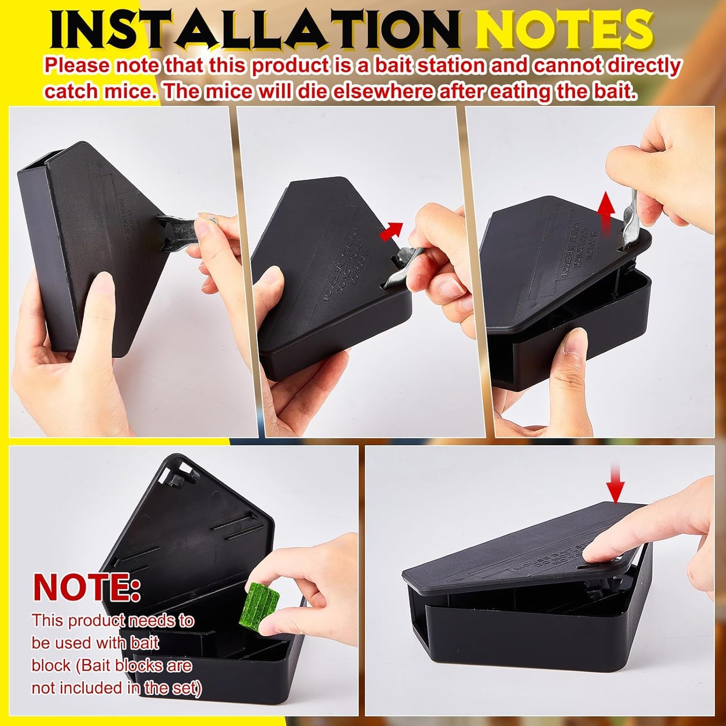 Qualirey 24 Pcs Mice Station with Key Triangle Bait Station Reusable Rodent Trap Box, Keeps Children and Pets Safe Indoor & Outdoor, Bait Not Included, Suitable for Small Mice (Black,Keys are Silver)