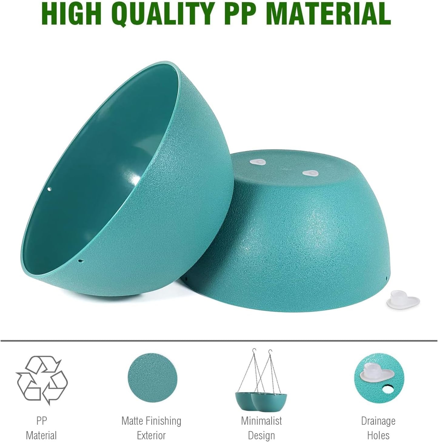 10 inch Hanging Planters for Outdoor Indoor Plants with Drainage Holes and Chain, 2 Pack Round Hanging Flower Pots for Garden Home Porch Decor, Blue Green