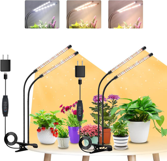 Grow Lights for Indoor Plants, 4 Heads Full Spectrum LED Plant Lamps with Clips and 10 Feet Cables for Seeding Growing(2 Pack)