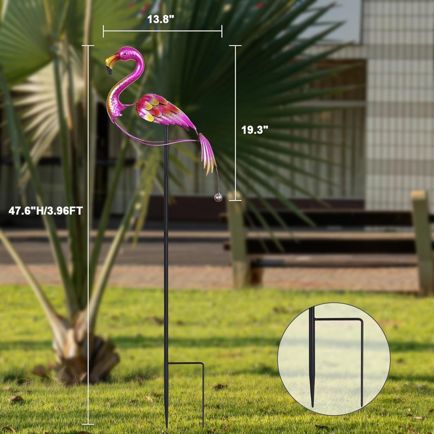 hogardeck Garden Decor for Outside, 47" Metal Flamingos Decorative Garden Stakes Balancing Rocker for Yard Art, Outdoor Heavy-Duty Wind Sculpture Shaking Ornament for Lawn Patio Porch Decorations