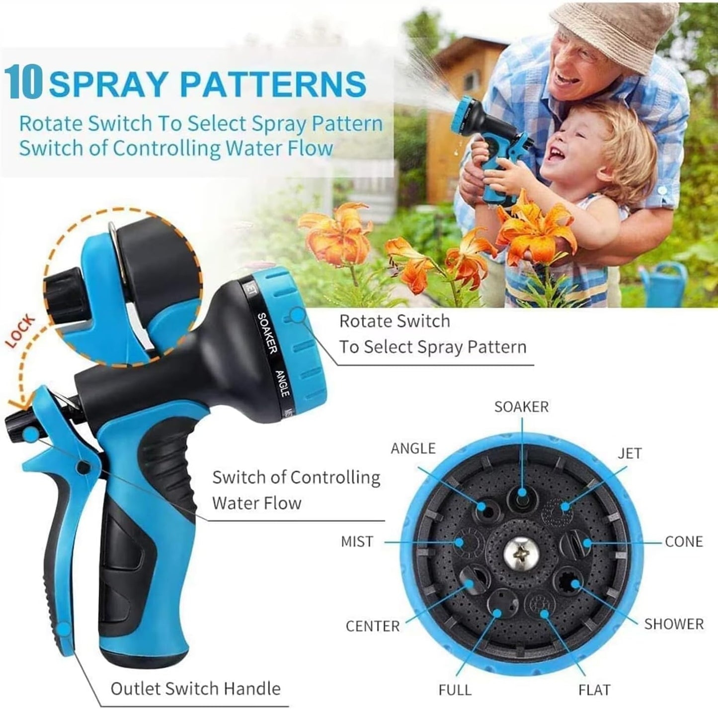 200 ft Expandable Garden Hose w/10 Functions Spray Nozzle, Water Hoses with 3/4" Solid Brass Connector, Flexible Lightweight Hose Expanding Water Pipe for Car Washing, Gardening