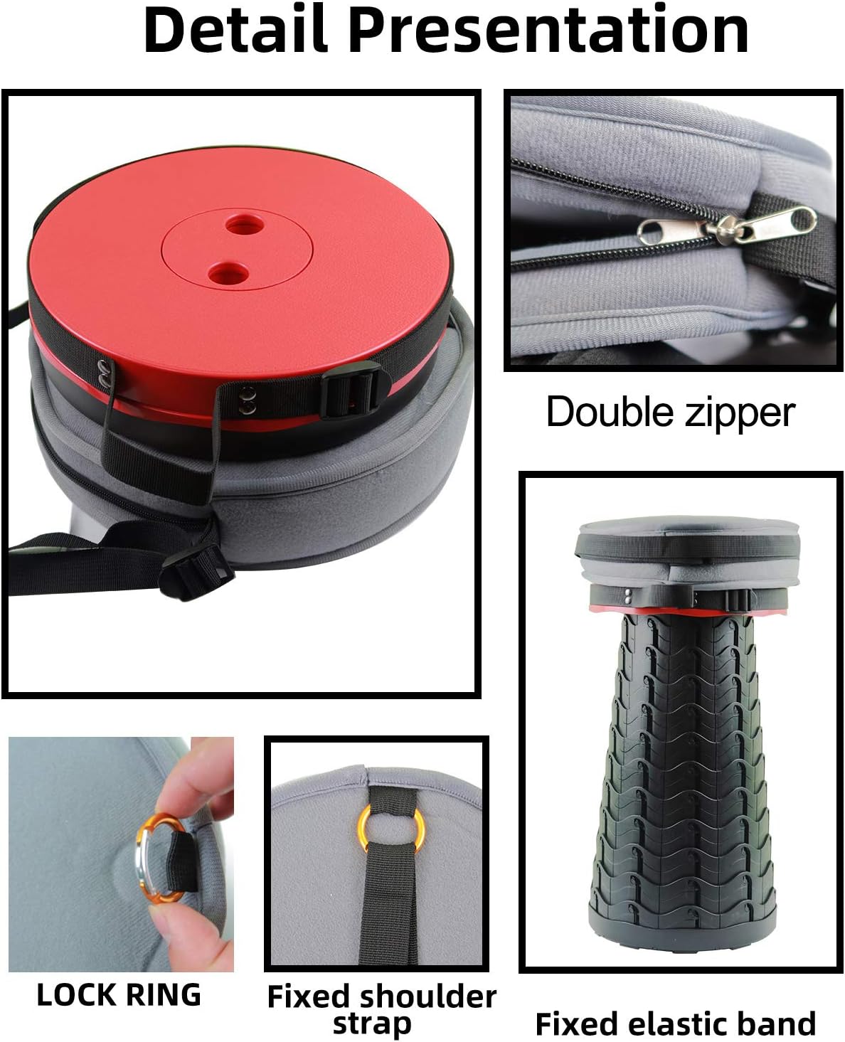 Deer's Life Portable Collapsible Stool with Cushion Pad, Retractable Folding Telescopic Camping Seat for Adults, Small Lightweight Sturdy Adjustable Stools for Travel,Kitchen,Garden,Fishing