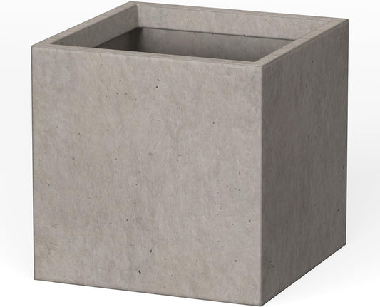 Kante 10 Inch Square Concrete Planter for Outdoor Indoor Home Patio Garden, Large Plant Pot with Drainage Hole and Rubber Plug, Weathered Concrete