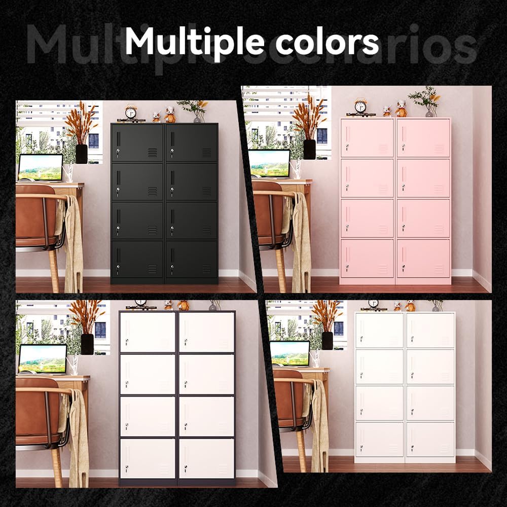 4 Door Metal Storage Locker Cabinet for Office, Home, Gym, School, Steel Cabinet to Storage File, Toys, Shoes and Sports Equipment, Locker Organizer for Gym Office Bedroom (4 Door, Pink)