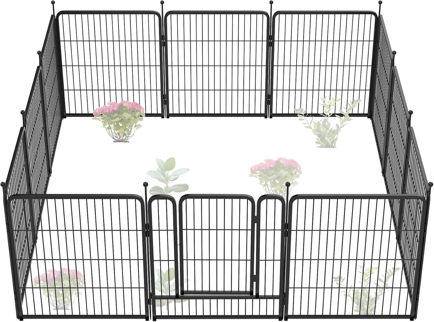 FXW Garden Fence Outdoor for The Yard – 32in(H) x 27.3ft(L) Heavy Duty Metal Animal Barrier for Dog and Rabbit, Decorative Dog Fence, 12 Panels, Black