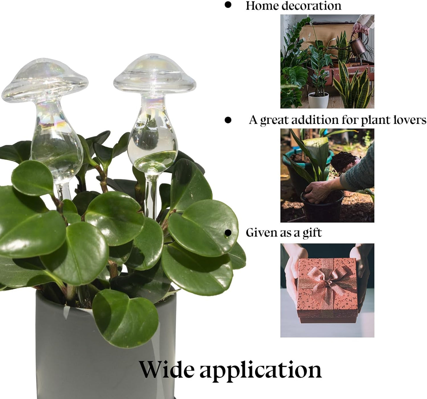 3 Pack Non-Clogging Mushroom Plant Watering Globes with Terracotta Spikes, Hand Blown Glass Self Watering Planter Insert Plant Watering Devices Bulbs for Indoor and Outdoor Plants