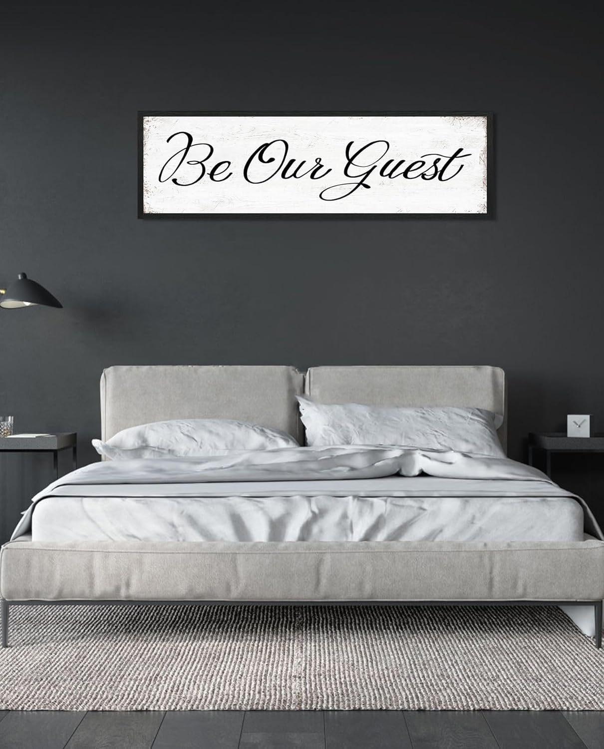 HLJ ART Be Our Guest Wall Decor: Farmhouse Bedroom Art Above Bed, 12" x 40" Framed Large Guest Room Signs, Rustic Country Decorative Plaques for Home Living Room Kitchen