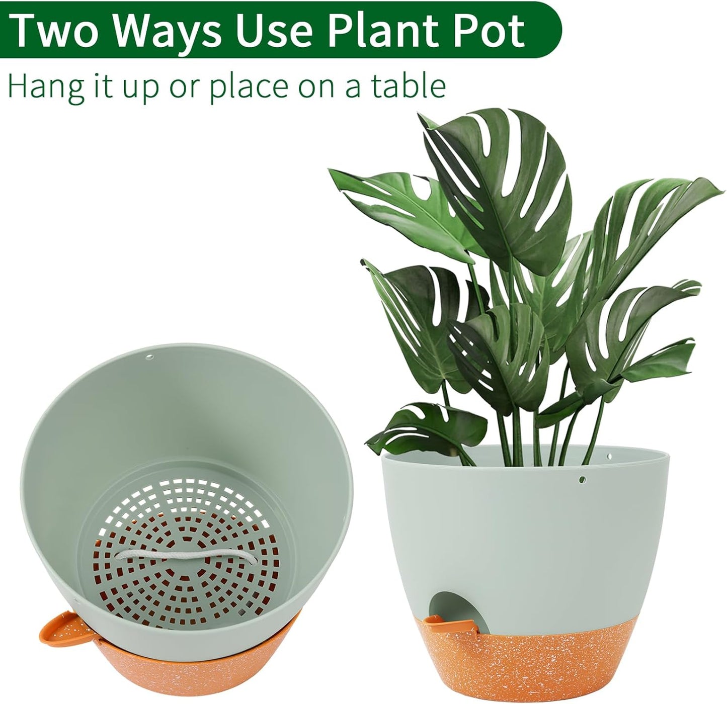 GARDIFE Hanging Planter, 10 inch Hanging planters for Indoor. Outdoor Plants, Self Watering Plant Pot, 2 Pack Large self Watering Hanging Planter, Green