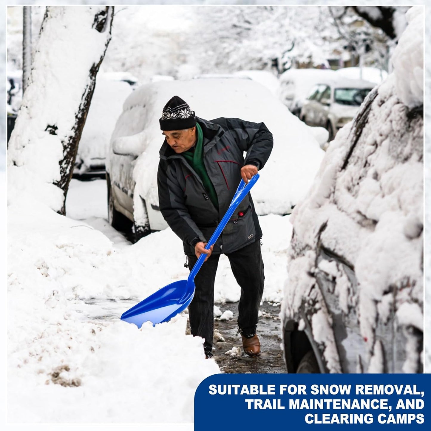 Frienda 3 Pieces Plastic Snow Shovel 43 x 14 Inches Heavy Duty Hygienic Shovel with D Shaped Grip Handle Large Durable Seamless Snow Scoop for Kitchen Gardening(Blue)